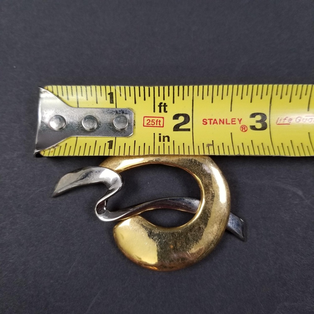 Abstract Mixed Metal Brooch Gold Silver Tone Wavy Modernist Pin 2.25in‎ - Picture 4 of 4